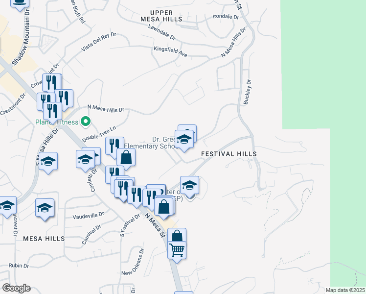 map of restaurants, bars, coffee shops, grocery stores, and more near 5430 Buckley Drive in El Paso