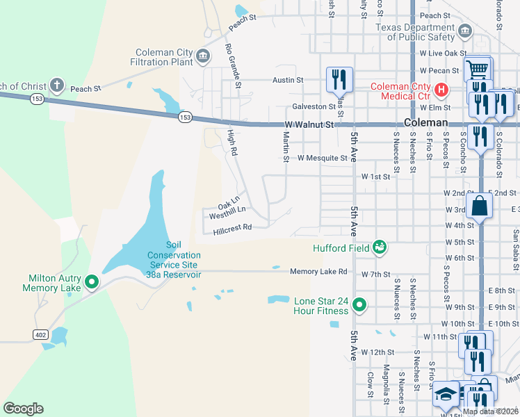 map of restaurants, bars, coffee shops, grocery stores, and more near 1003 High Road in Coleman