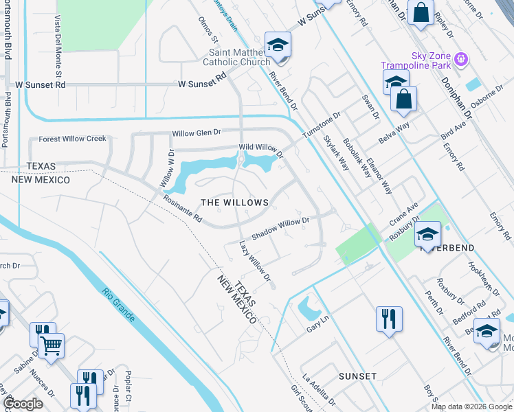 map of restaurants, bars, coffee shops, grocery stores, and more near 4536 Globe Willow Drive in El Paso