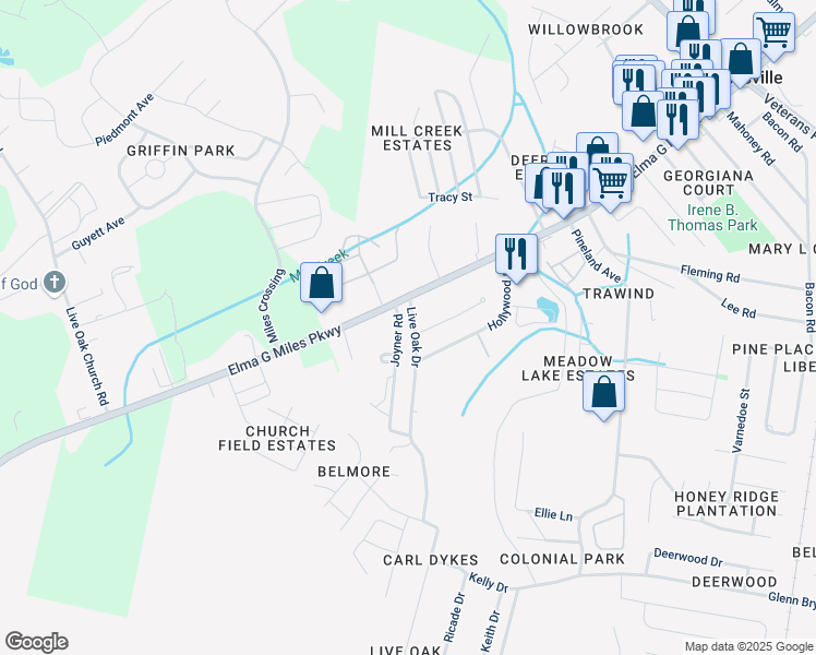 map of restaurants, bars, coffee shops, grocery stores, and more near 929 Live Oak Drive in Hinesville