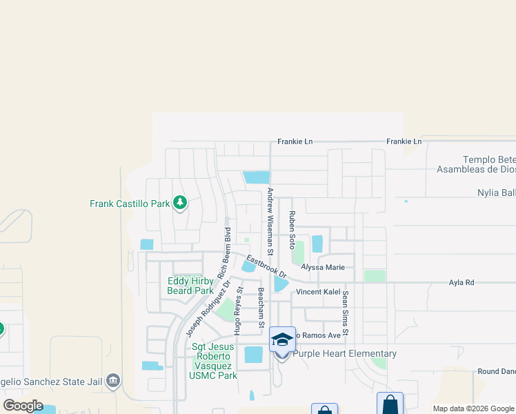 map of restaurants, bars, coffee shops, grocery stores, and more near 3104 Randall Joseph Street in El Paso
