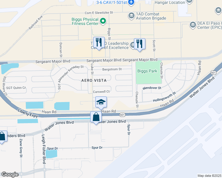map of restaurants, bars, coffee shops, grocery stores, and more near in Fort Bliss
