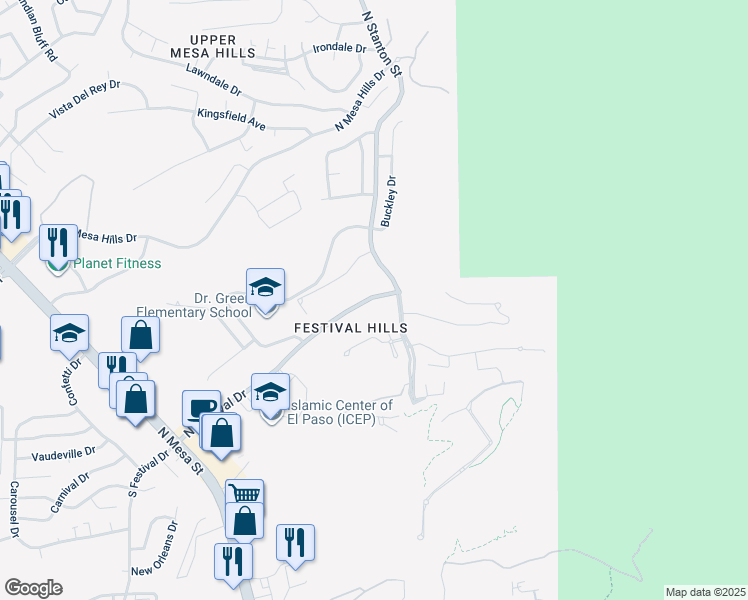 map of restaurants, bars, coffee shops, grocery stores, and more near 5525 North Stanton Street in El Paso