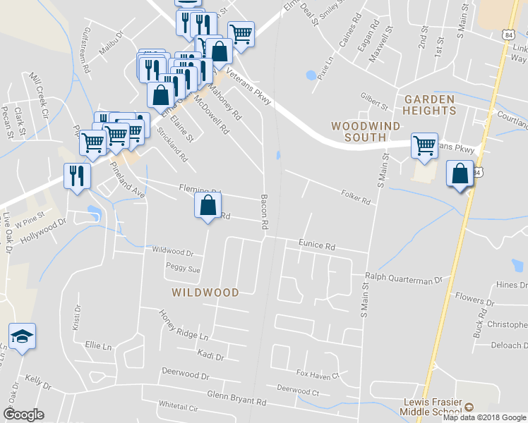 map of restaurants, bars, coffee shops, grocery stores, and more near 829 Bacon Road in Hinesville