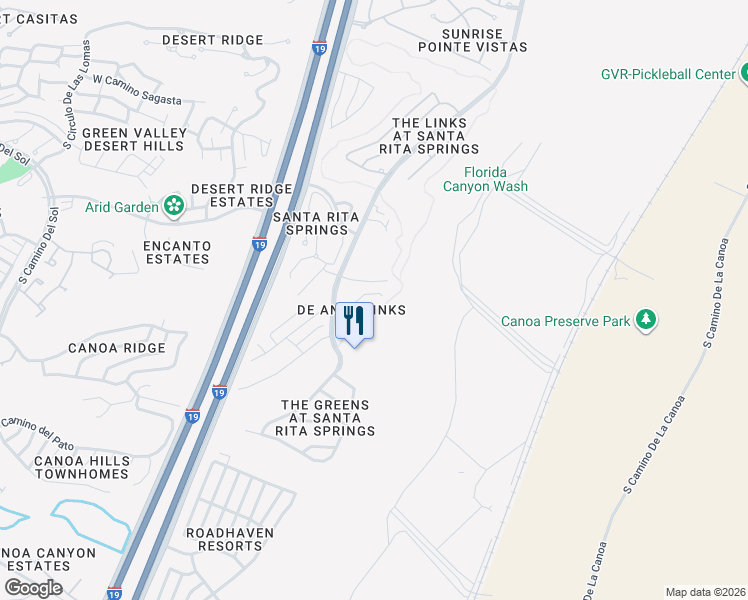 map of restaurants, bars, coffee shops, grocery stores, and more near 507 West Royal Troon Place in Green Valley