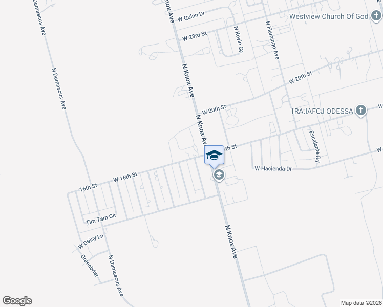 map of restaurants, bars, coffee shops, grocery stores, and more near 1631 North Knox Avenue in Odessa