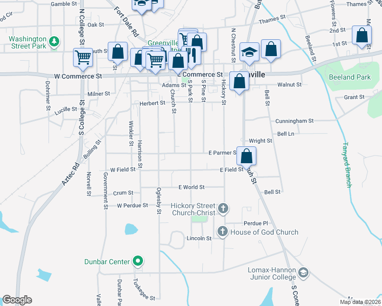 map of restaurants, bars, coffee shops, grocery stores, and more near 301 East Parmer Street in Greenville