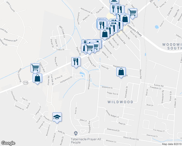 map of restaurants, bars, coffee shops, grocery stores, and more near 951 Whippoorwill Way in Hinesville
