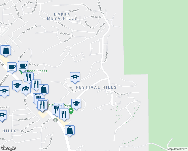 map of restaurants, bars, coffee shops, grocery stores, and more near 5525 North Stanton Street in El Paso