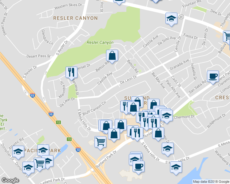 map of restaurants, bars, coffee shops, grocery stores, and more near 699 Bluff Canyon Circle in El Paso
