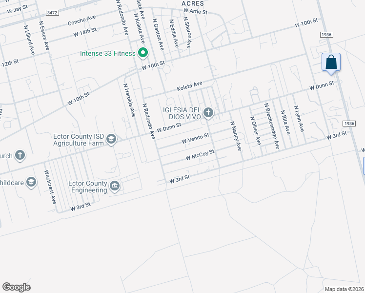 map of restaurants, bars, coffee shops, grocery stores, and more near 7160 West Venita Street in Odessa