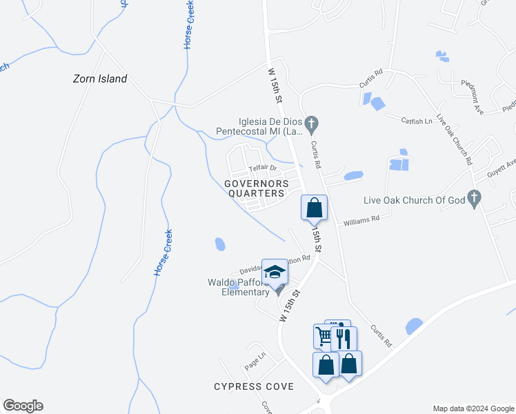 map of restaurants, bars, coffee shops, grocery stores, and more near 700 Tattnall Drive in Hinesville