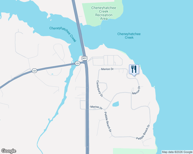 map of restaurants, bars, coffee shops, grocery stores, and more near 152-156 Canterbury Drive in Eufaula