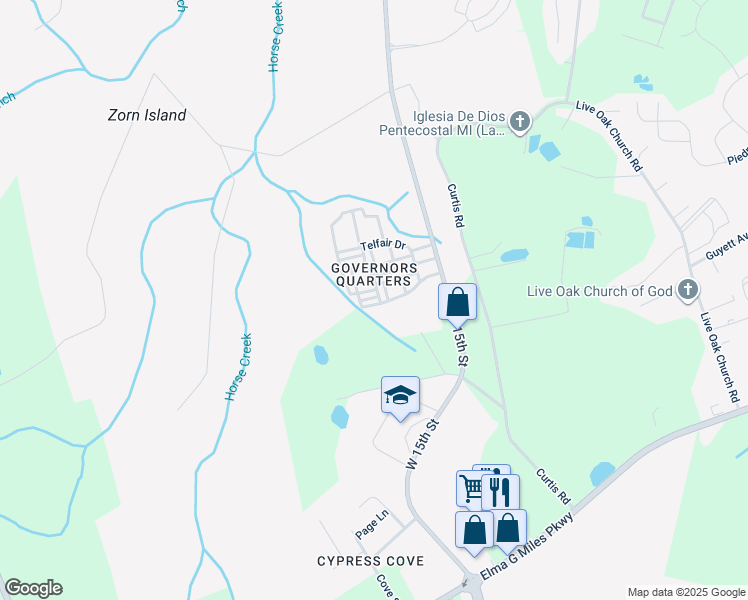 map of restaurants, bars, coffee shops, grocery stores, and more near 702 Tattnall Drive in Hinesville