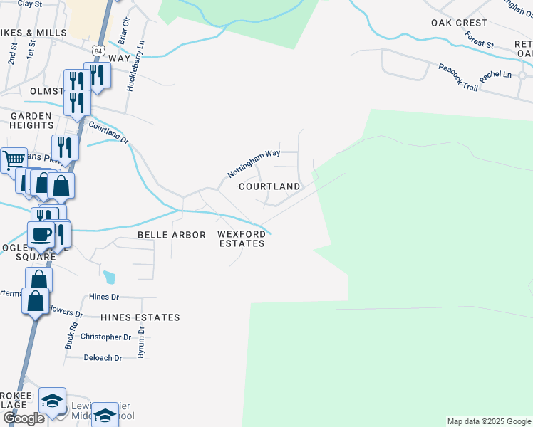 map of restaurants, bars, coffee shops, grocery stores, and more near 732 Dover Lane in Hinesville