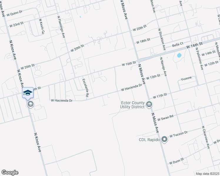 map of restaurants, bars, coffee shops, grocery stores, and more near 11100 West Hacienda Drive in Odessa
