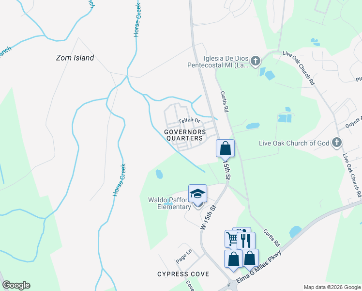 map of restaurants, bars, coffee shops, grocery stores, and more near 712 Tattnall Drive in Hinesville