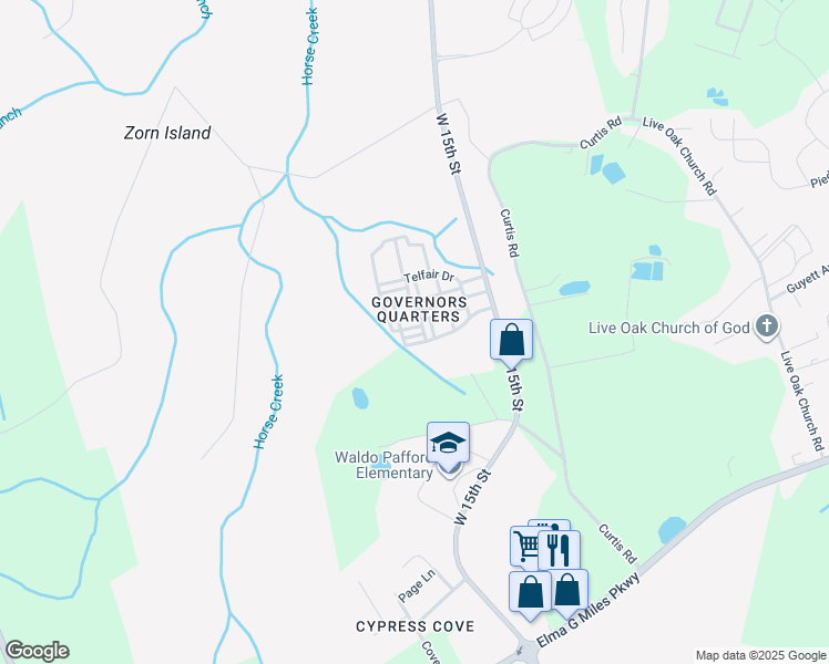 map of restaurants, bars, coffee shops, grocery stores, and more near 605 Atkinson Drive in Hinesville
