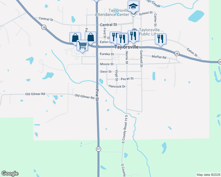 map of restaurants, bars, coffee shops, grocery stores, and more near 608 Virgil Street in Taylorsville
