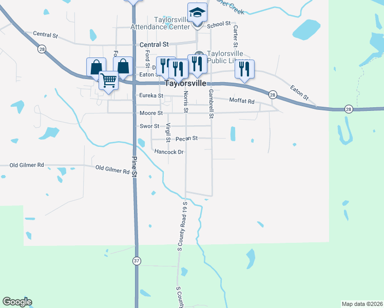 map of restaurants, bars, coffee shops, grocery stores, and more near 600-618 Norris Street in Taylorsville