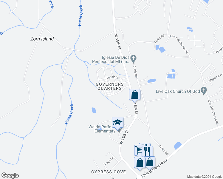 map of restaurants, bars, coffee shops, grocery stores, and more near 815 Terrell Drive in Hinesville