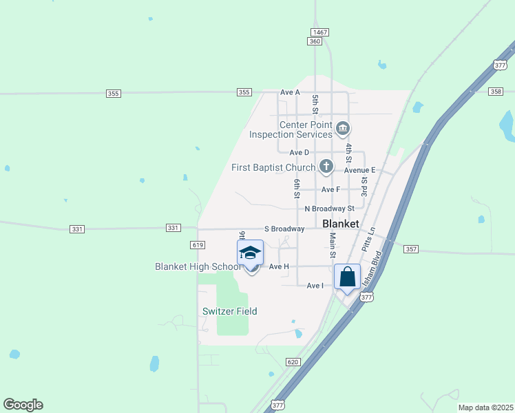 map of restaurants, bars, coffee shops, grocery stores, and more near in Blanket