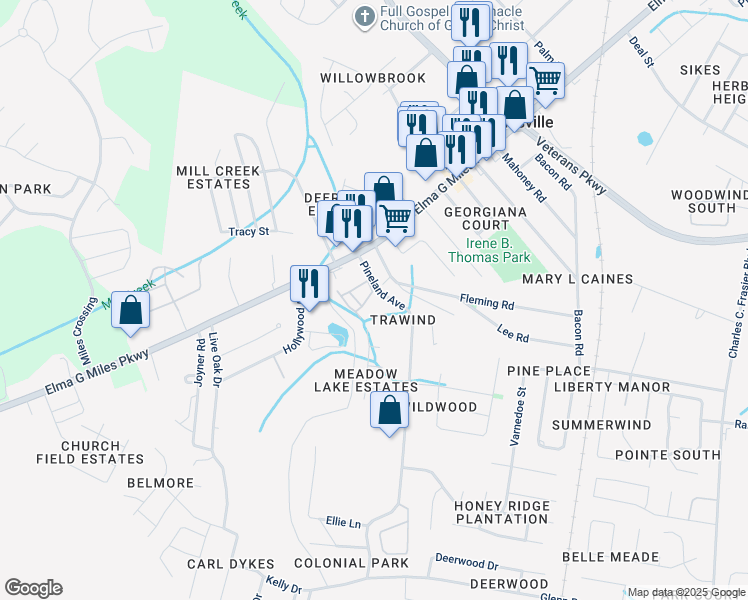 map of restaurants, bars, coffee shops, grocery stores, and more near 912 Pineland Avenue in Hinesville
