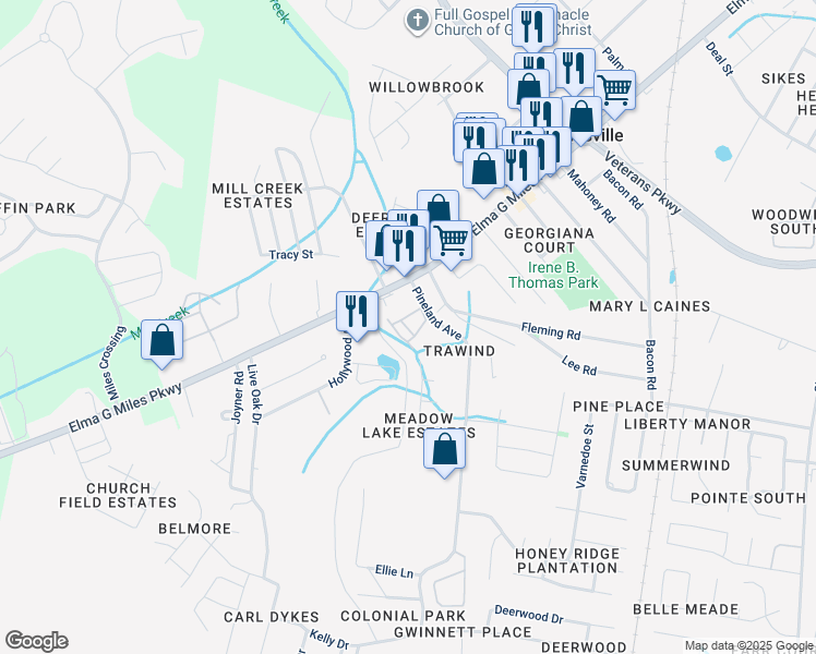 map of restaurants, bars, coffee shops, grocery stores, and more near 912 Pineland Avenue in Hinesville