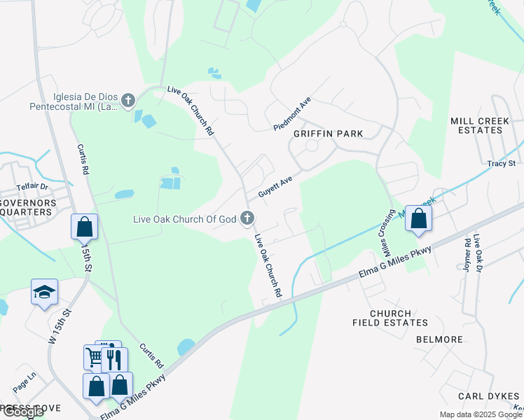 map of restaurants, bars, coffee shops, grocery stores, and more near 204 Guyett Avenue in Hinesville