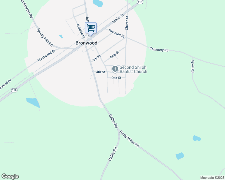map of restaurants, bars, coffee shops, grocery stores, and more near 301 Flint Street in Bronwood