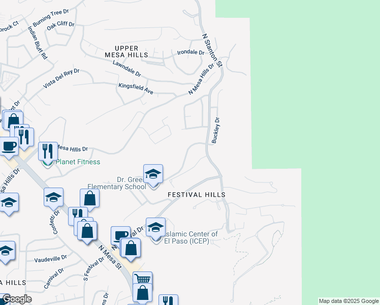 map of restaurants, bars, coffee shops, grocery stores, and more near 5525 North Stanton Street in El Paso