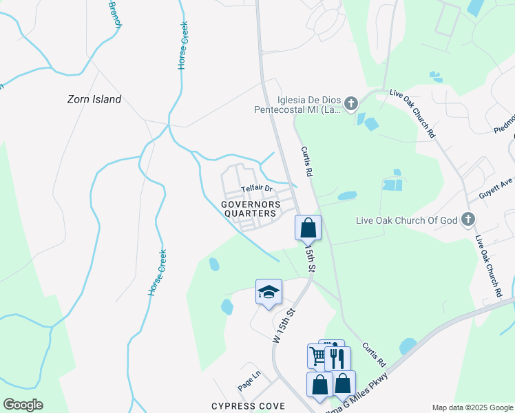 map of restaurants, bars, coffee shops, grocery stores, and more near 122 Governors Boulevard in Hinesville