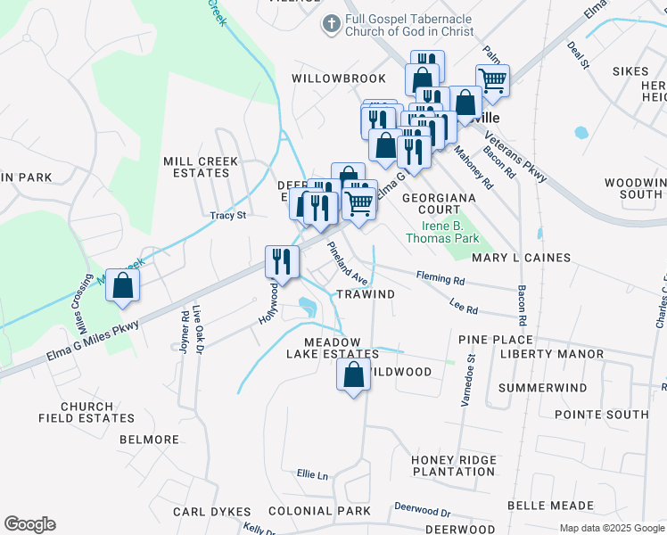 map of restaurants, bars, coffee shops, grocery stores, and more near 912 Pineland Avenue in Hinesville