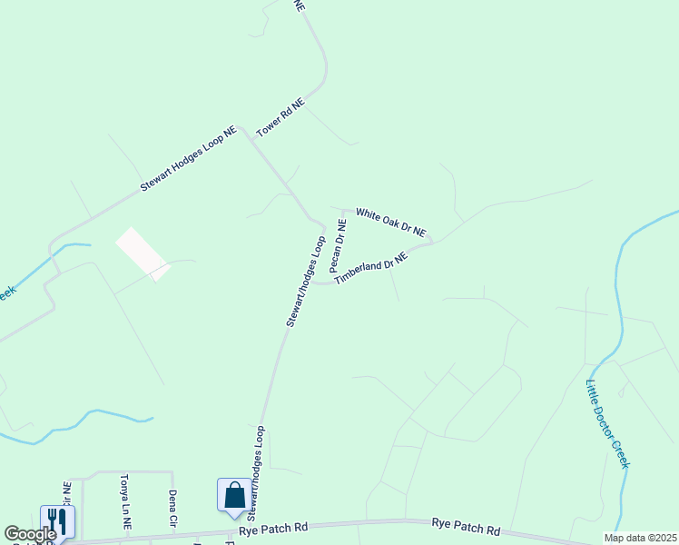 map of restaurants, bars, coffee shops, grocery stores, and more near 20 Pecan Drive Northeast in Ludowici