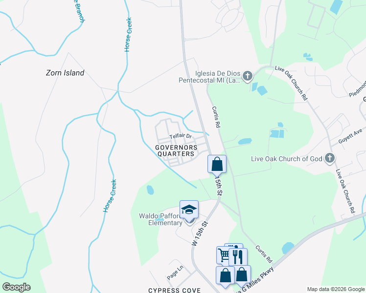 map of restaurants, bars, coffee shops, grocery stores, and more near 120 Governors Boulevard in Hinesville