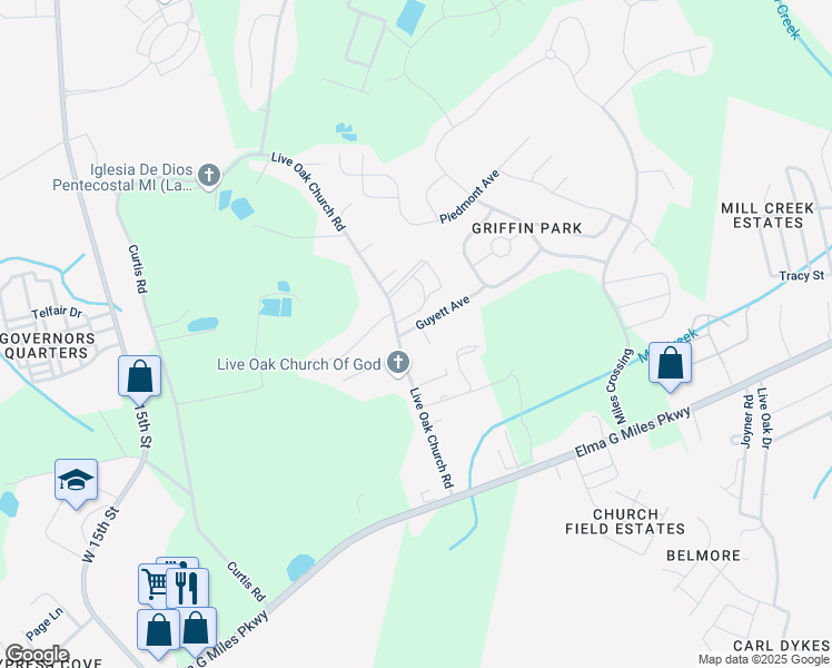 map of restaurants, bars, coffee shops, grocery stores, and more near 204 Guyett Avenue in Hinesville