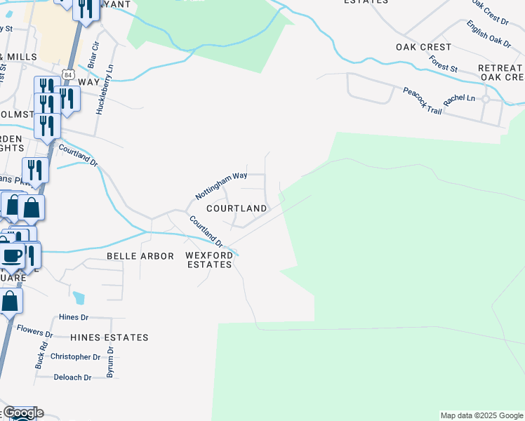 map of restaurants, bars, coffee shops, grocery stores, and more near 812 East Oxford Lane in Hinesville