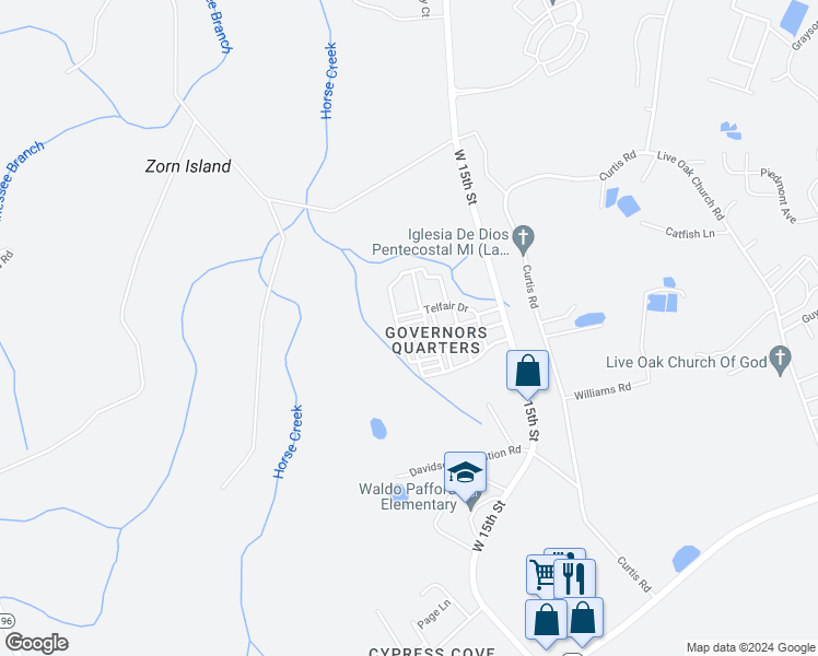 map of restaurants, bars, coffee shops, grocery stores, and more near 410 Conley Drive in Hinesville