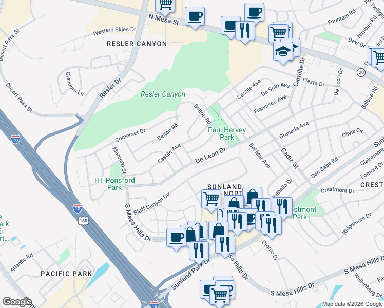 map of restaurants, bars, coffee shops, grocery stores, and more near 640 Westview Avenue in El Paso