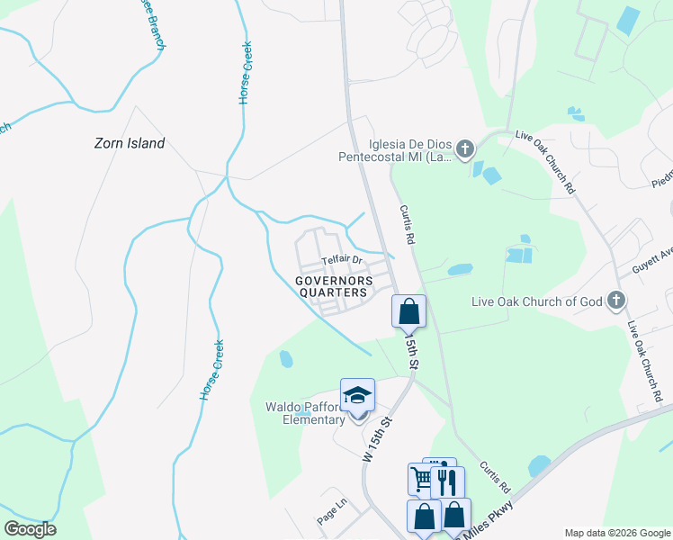 map of restaurants, bars, coffee shops, grocery stores, and more near 116 Governors Boulevard in Hinesville