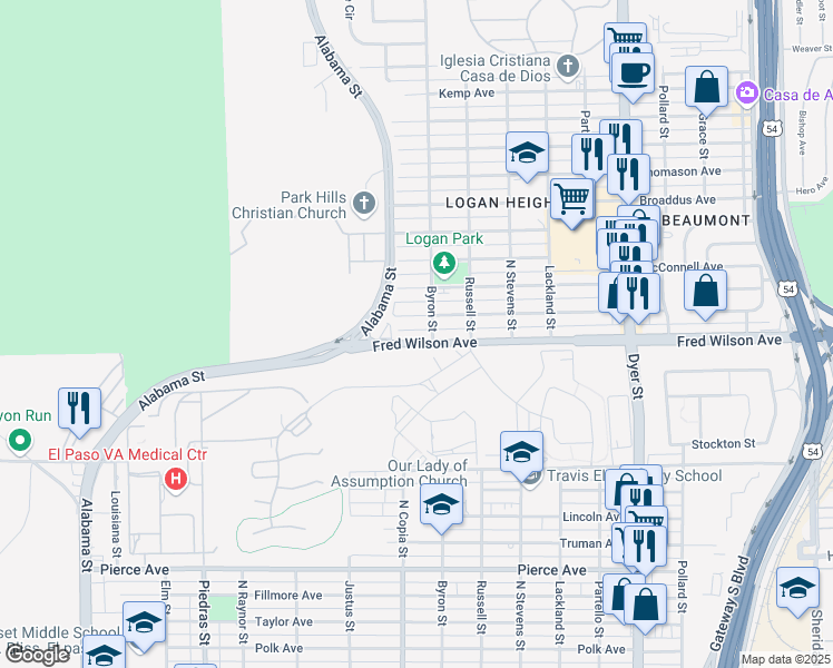 map of restaurants, bars, coffee shops, grocery stores, and more near 3411 Fred Wilson Avenue in El Paso