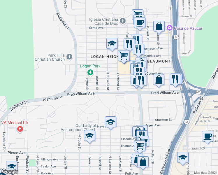 map of restaurants, bars, coffee shops, grocery stores, and more near 3701 Keltner Avenue in El Paso