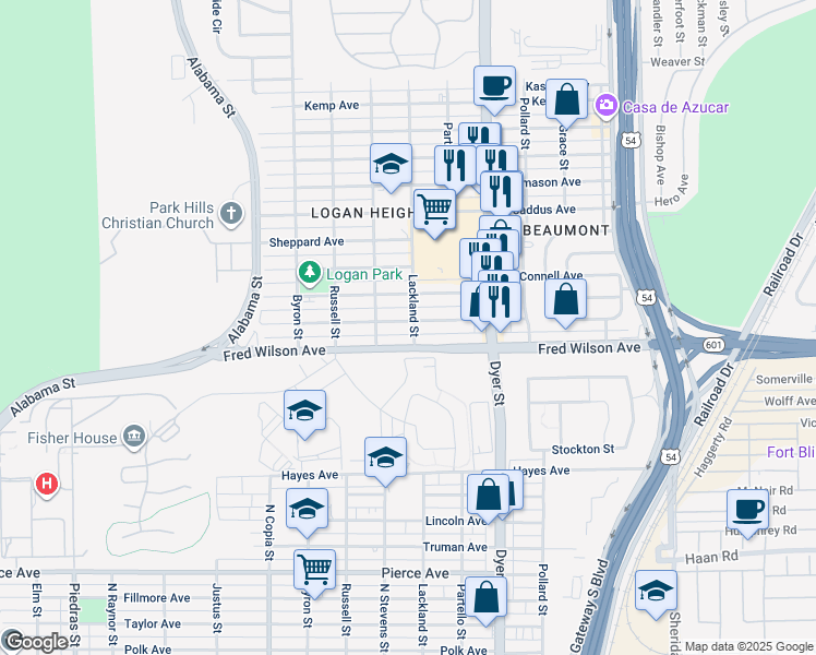 map of restaurants, bars, coffee shops, grocery stores, and more near 3726 Keltner Avenue in El Paso