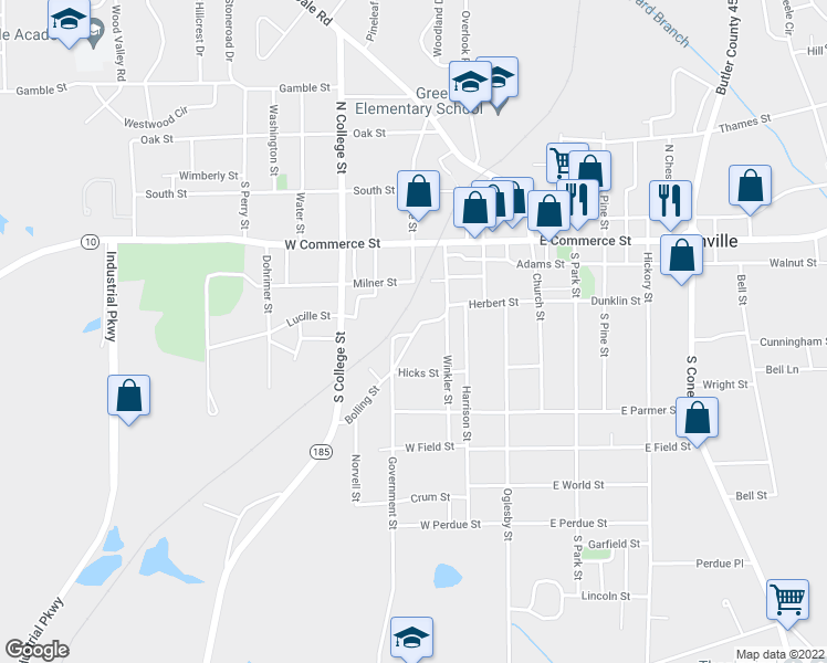 map of restaurants, bars, coffee shops, grocery stores, and more near 303 Bolling St in Greenville