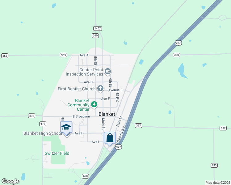 map of restaurants, bars, coffee shops, grocery stores, and more near 500 3rd Street in Blanket