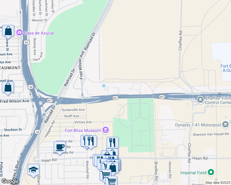 map of restaurants, bars, coffee shops, grocery stores, and more near 4991 Fred Wilson Avenue in El Paso