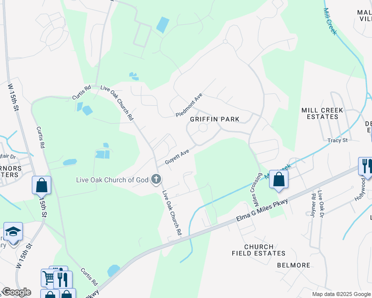 map of restaurants, bars, coffee shops, grocery stores, and more near 221 Guyett Avenue in Hinesville