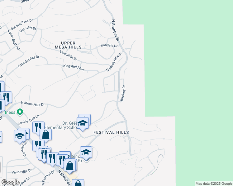 map of restaurants, bars, coffee shops, grocery stores, and more near 390 Morning Star Drive in El Paso