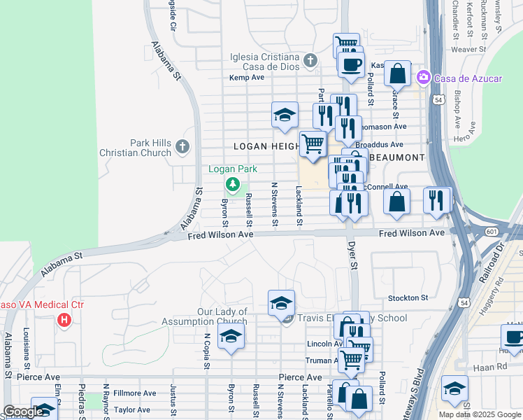 map of restaurants, bars, coffee shops, grocery stores, and more near 3623 Keltner Avenue in El Paso