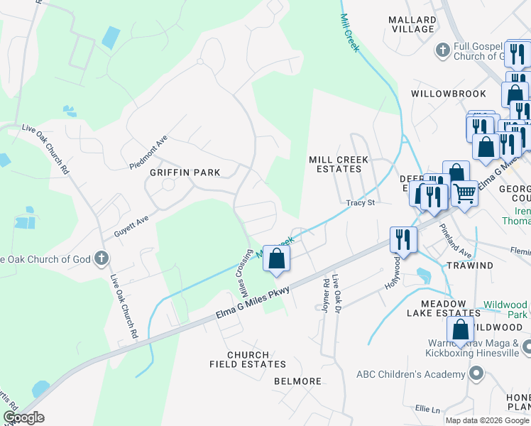 map of restaurants, bars, coffee shops, grocery stores, and more near 122 Brasher Drive in Hinesville